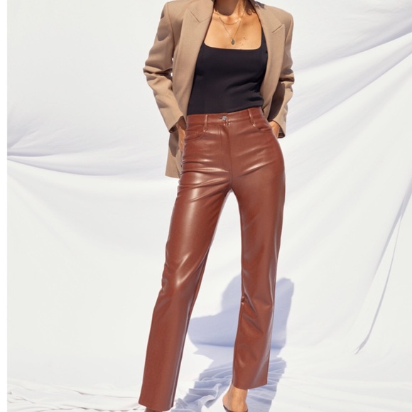 Wilfred Pants - Wilfred Melina Vegan Leather Pants Pecan Brown High Rise Straight Leg